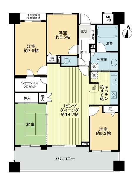 Floor plan. 4LDK, Price 39,800,000 yen, Occupied area 92.37 sq m , Balcony area 16.15 sq m floor plan