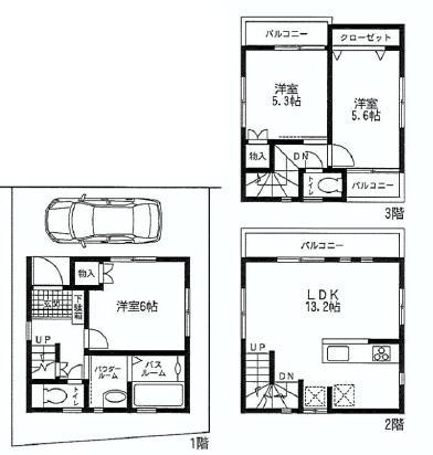 Floor plan. 32,800,000 yen, 3LDK, Land area 46.13 sq m , Building area 73.63 sq m