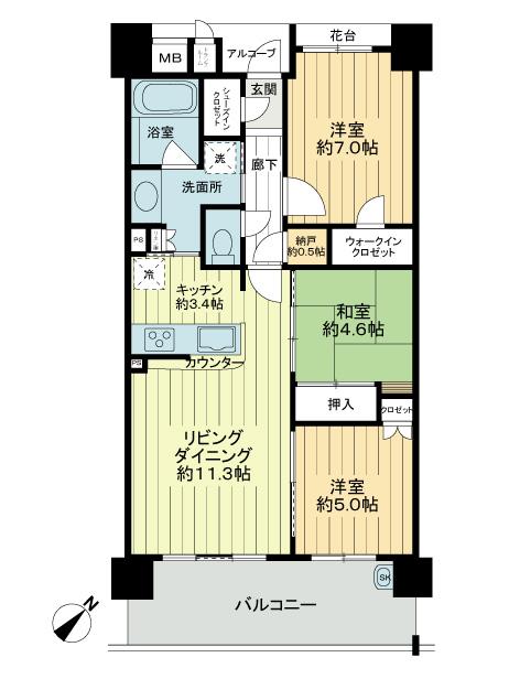 Floor plan. 3LDK, Price 37 million yen, Occupied area 71.02 sq m , Balcony area 12.8 sq m