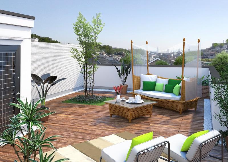 Balcony. D Resort ・ Garden of the roof, You can select from three types of this time to suit your lifestyle, "stylish modern", "gardening site," "Resort Villas". (Image is "gardening site" Rendering)