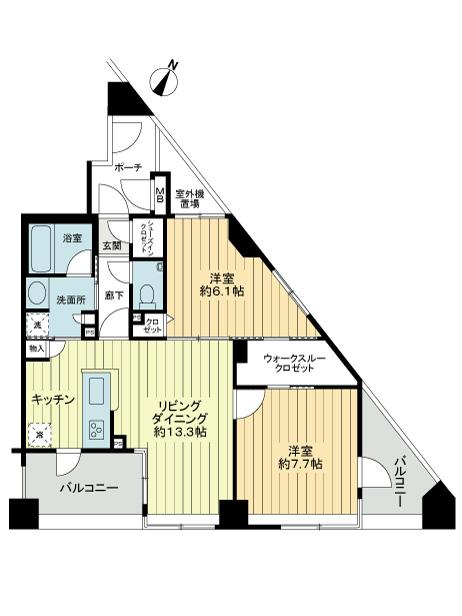 Floor plan. 2LDK, Price 29,800,000 yen, Occupied area 61.49 sq m , Balcony area 12.25 sq m