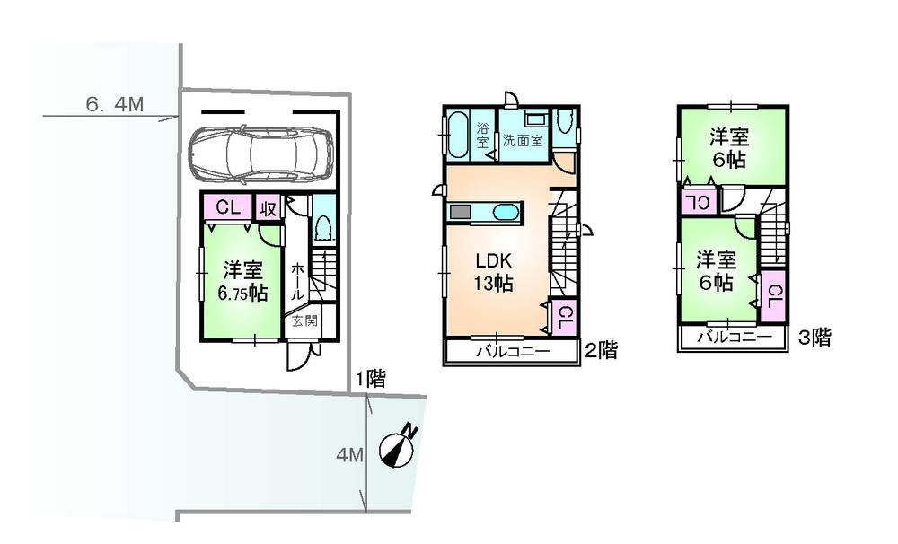Floor plan. (1 Building), Price 36,800,000 yen, 3LDK, Land area 59.02 sq m , Building area 96.87 sq m