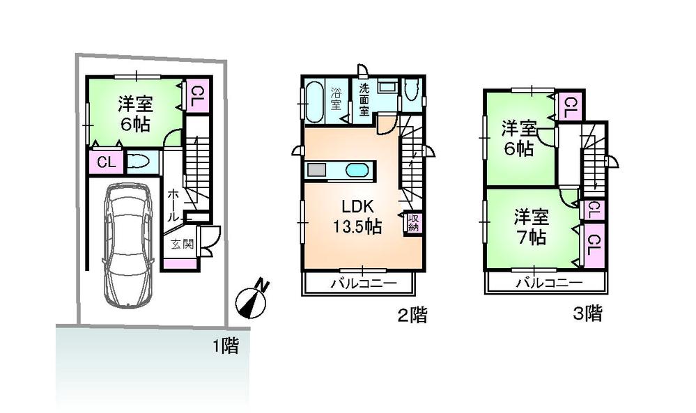 Floor plan. (Building 2), Price 34,800,000 yen, 3LDK, Land area 55.73 sq m , Building area 95.22 sq m