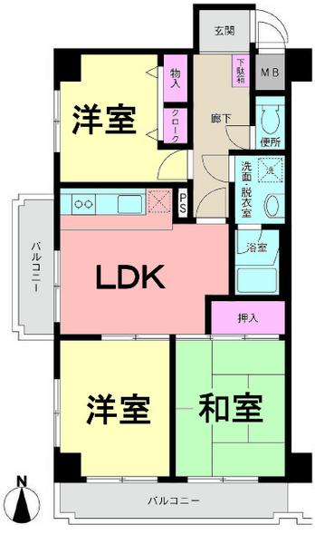 Floor plan. 3LDK, Price 16 million yen, Occupied area 59.19 sq m , Balcony area 9.36 sq m
