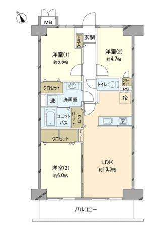 Floor plan. 3LDK, Price 24,900,000 yen, Occupied area 67.92 sq m , Balcony area 8.4 sq m