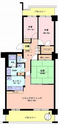 Floor plan. 3LDK, Price 26,800,000 yen, Occupied area 87.82 sq m , Balcony area 21.52 sq m