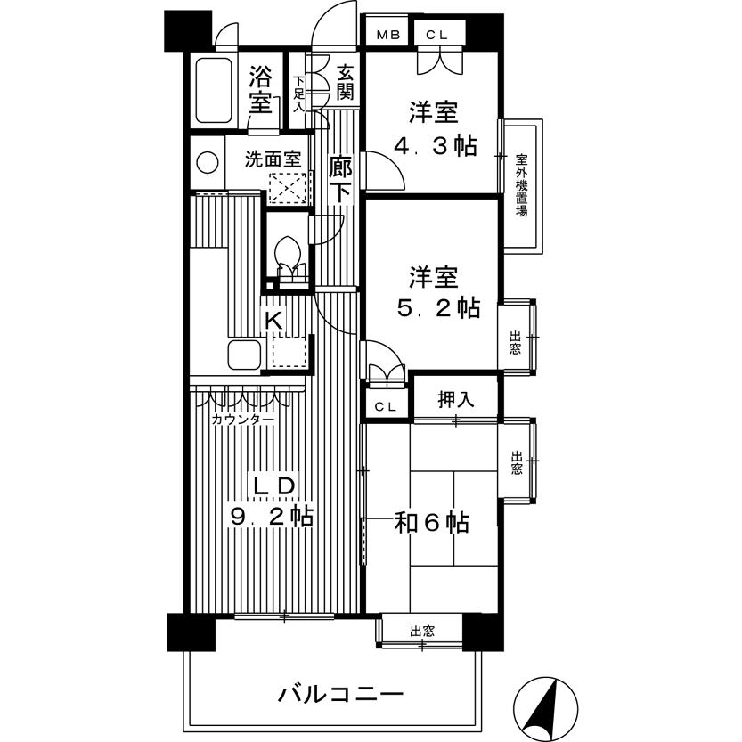 Floor plan. 3LDK, Price 28.8 million yen, Occupied area 61.86 sq m , Balcony area 10.5 sq m southeast, Southwest corner room.