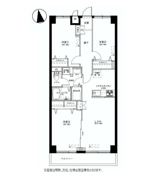 Floor plan. 3LDK, Price 27,900,000 yen, Occupied area 67.44 sq m , Balcony area 5.28 sq m
