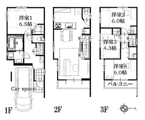 Floor plan. (D Building), Price 31,800,000 yen, 4LDK, Land area 51.78 sq m , Building area 94.96 sq m