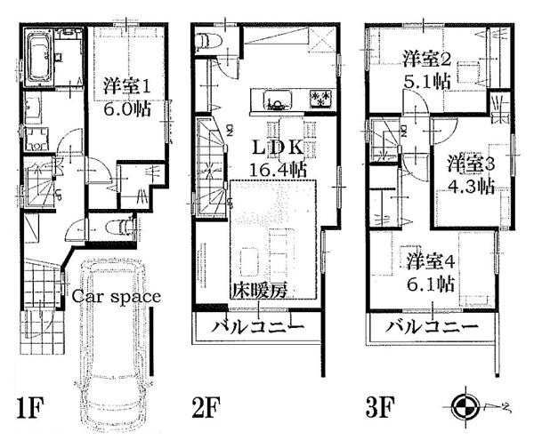 Floor plan. (F Building), Price 30,800,000 yen, 4LDK, Land area 51.75 sq m , Building area 88.77 sq m