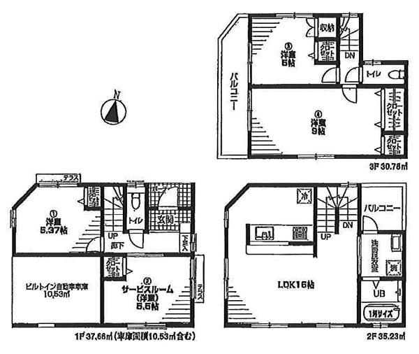 Floor plan. (1 Building), Price 37,800,000 yen, 3LDK+S, Land area 61.62 sq m , Building area 103.67 sq m