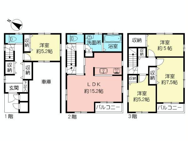 Floor plan. (B Building), Price 32,300,000 yen, 4LDK, Land area 53.93 sq m , Building area 116.64 sq m