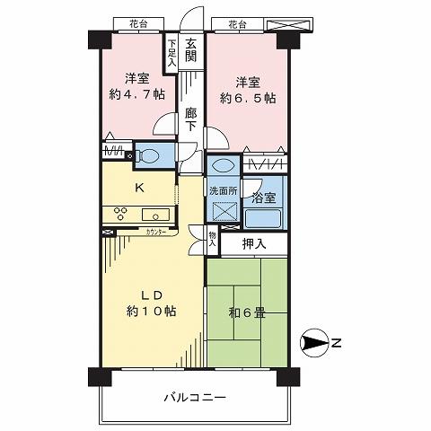 Floor plan. 3LDK, Price 21,800,000 yen, Footprint 64.8 sq m , Balcony area 9.6 sq m floor plan