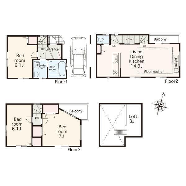Floor plan. 29,800,000 yen, 3LDK, Land area 73.17 sq m , Building area 75.84 sq m
