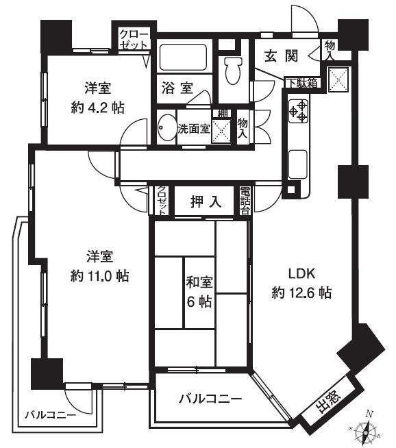 Floor plan. 3LDK, Price 26,900,000 yen, Occupied area 77.65 sq m , Balcony area 9.6 sq m