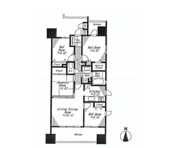 Floor plan. 4LDK, Price 35,800,000 yen, Occupied area 74.65 sq m , Balcony area 12.44 sq m