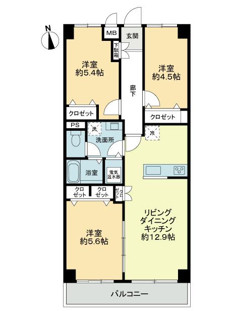 Floor plan. 3LDK, Price 27,900,000 yen, Occupied area 67.44 sq m , Balcony area 5.28 sq m