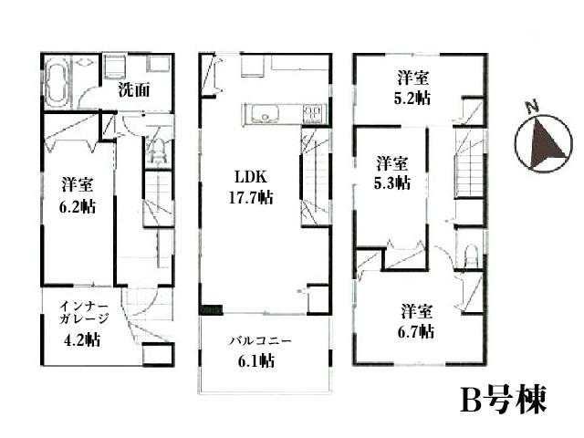 Floor plan. (B Building), Price 39,958,000 yen, 4LDK, Land area 67.14 sq m , Building area 116.53 sq m