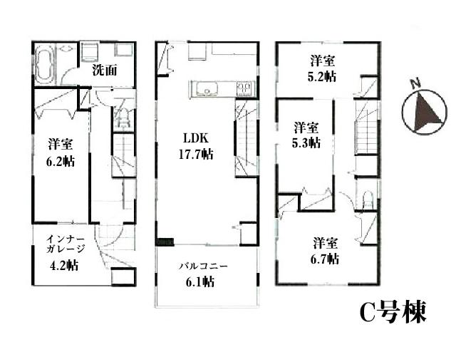 Floor plan. (C Building), Price 41,458,000 yen, 4LDK, Land area 66.98 sq m , Building area 116.53 sq m
