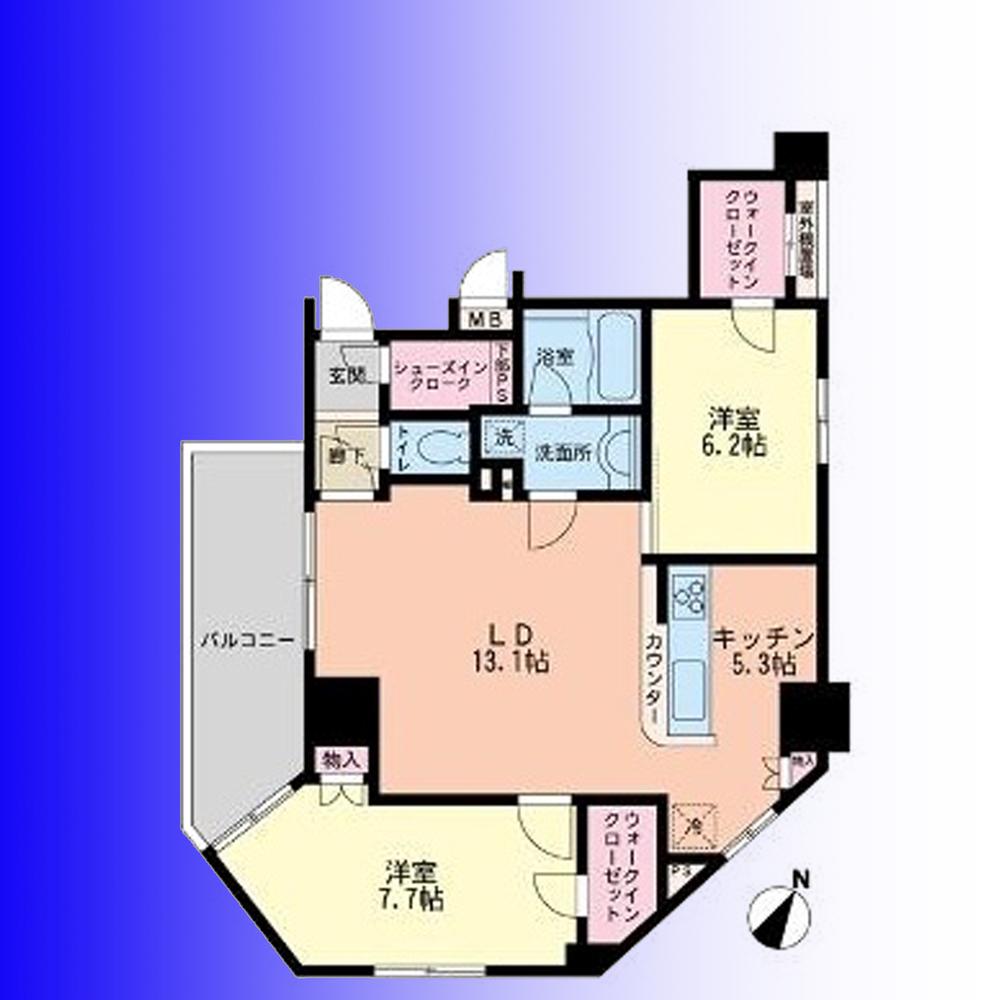 Floor plan. 2LDK, Price 31,800,000 yen, Occupied area 71.95 sq m , Balcony area 8.95 sq m   [Floor plan] Floor plan of the storage plenty of walk-in closet with two places