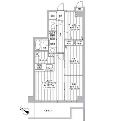 Floor plan. 2LDK + S (storeroom), Price 21,800,000 yen, Footprint 56 sq m , Balcony area 9.35 sq m