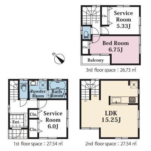 Floor plan. (1 Building), Price 29,800,000 yen, 1LDK+2S, Land area 64.52 sq m , Building area 81.81 sq m