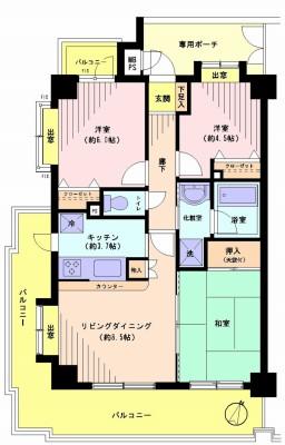 Floor plan. 3LDK, Price 19,800,000 yen, Footprint 63.3 sq m , Balcony area 18.67 sq m