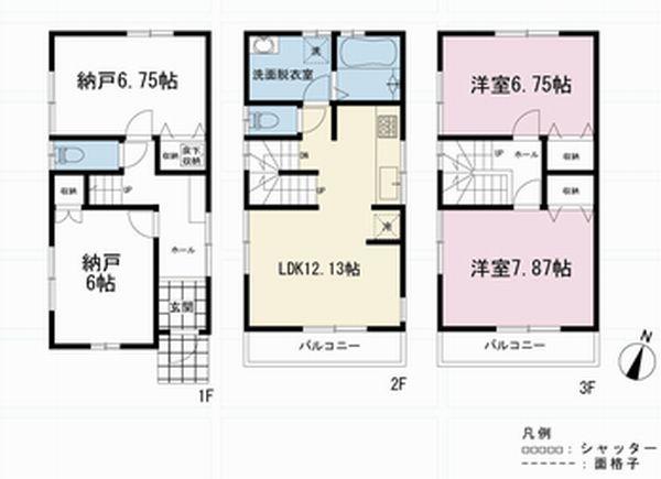 Floor plan. (1 Building), Price 35,800,000 yen, 2LDK+2S, Land area 79.37 sq m , Building area 94.15 sq m