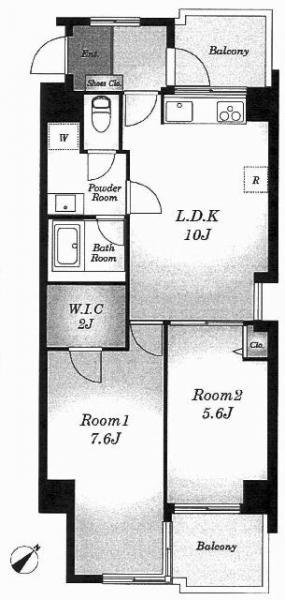 Floor plan. 2LDK, Price 23,980,000 yen, Occupied area 52.91 sq m , Balcony area 6.68 sq m
