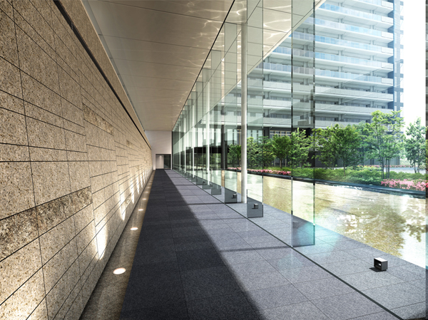 Shared facilities.  [Water Promenade] Corridor that leads without leaving outdoors from Building B to C Building. Outside the window it has spread sight of water and green woven.  ※ It will be available after the Building C delivery. (Water Promenade Rendering)