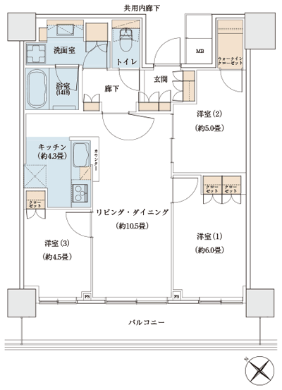 Floor: 3LDK + WIC, the occupied area: 69.03 sq m