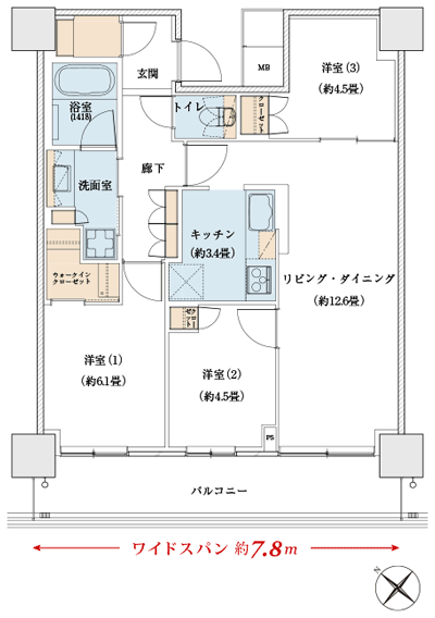 Floor: 3LDK + WIC + SIC, the occupied area: 71.43 sq m