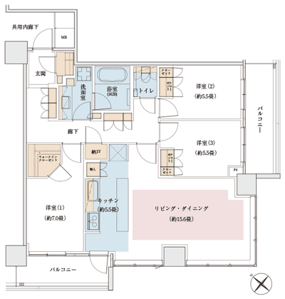 Floor: 3LDK + WIC + SIC + N (storeroom), the occupied area: 93.05 sq m