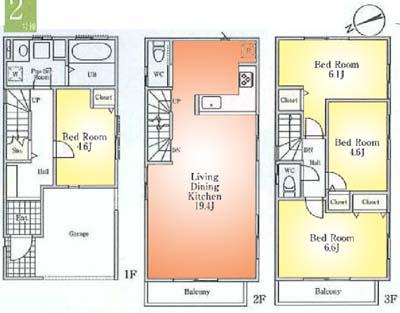 Floor plan. (Building 2), Price 34,800,000 yen, 4LDK, Land area 60.01 sq m , Building area 111.06 sq m