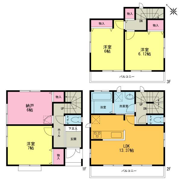 Floor plan. (Building 2), Price 32,800,000 yen, 4LDK, Land area 87.86 sq m , Building area 95.22 sq m