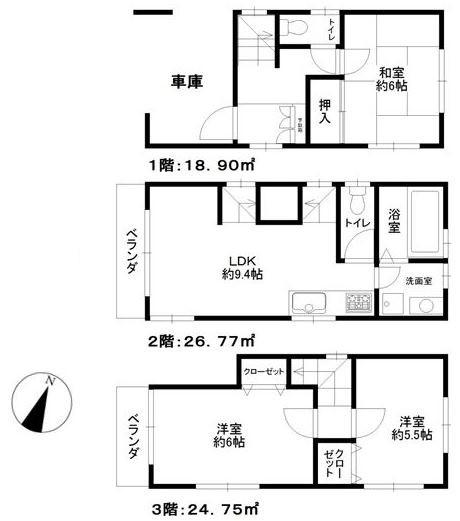Floor plan. 28,900,000 yen, 3LDK, Land area 47.41 sq m , Building area 70.42 sq m