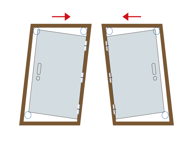 Building structure.  [Safe seismic frame during an earthquake] The entrance door to adopt a special clearance (gap) structure to the door frame and the lock part, Some variations in the door frame is generated has been consideration to be able to open the door even. (Conceptual diagram)