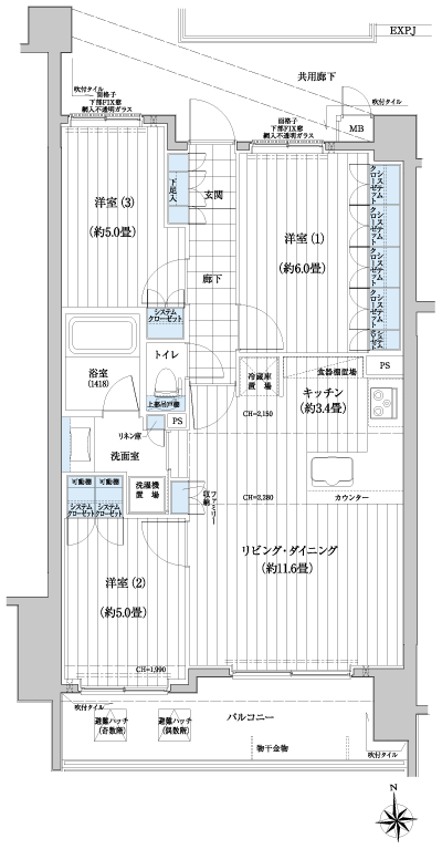 Floor: 3LDK, occupied area: 68.21 sq m