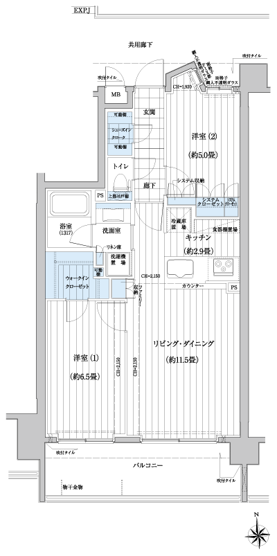 Floor: 2LDK + WIC, the occupied area: 58.06 sq m
