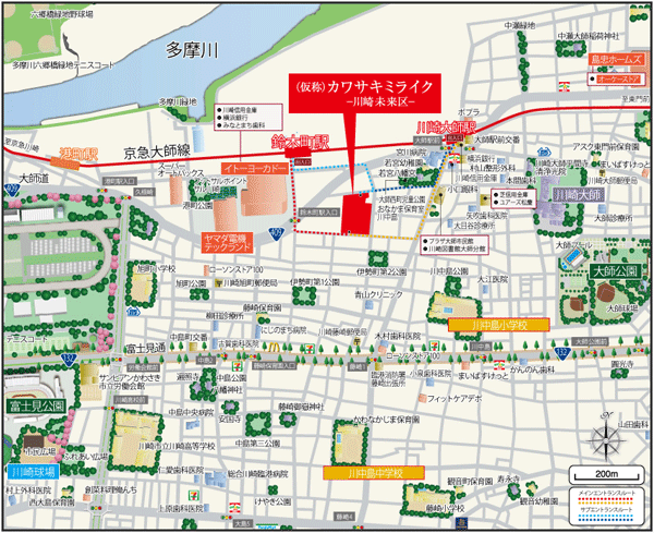 Surrounding environment. Station 5-minute walk, Same properties with convenient large-scale commercial facilities are also born to a familiar location. (Local guide map)
