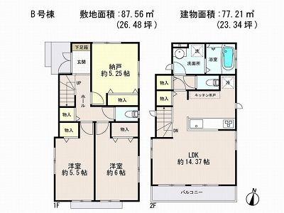 Floor plan. 31,800,000 yen, 2LDK+S, Land area 87.56 sq m , Building area 77.21 sq m