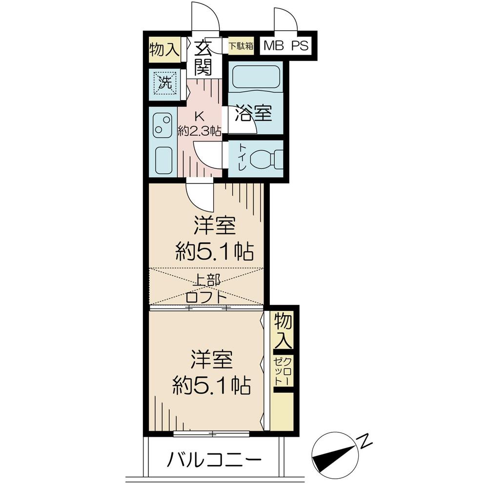 Floor plan. 2K, Price 8 million yen, Occupied area 29.76 sq m , Balcony area 3.58 sq m