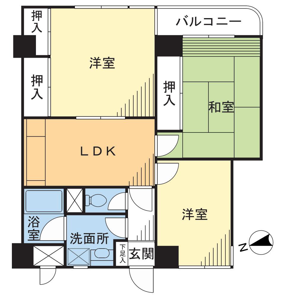 Floor plan. 3DK, Price 18,800,000 yen, Occupied area 64.96 sq m , Balcony area 3.57 sq m