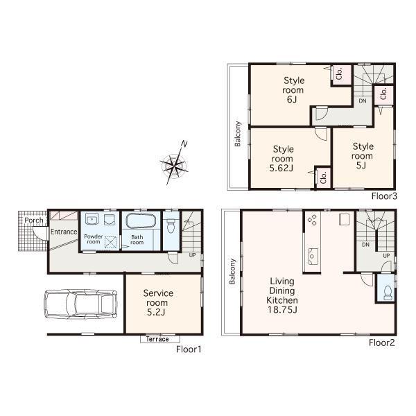 Floor plan. 35,800,000 yen, 3LDK+S, Land area 62.53 sq m , Building area 109.35 sq m