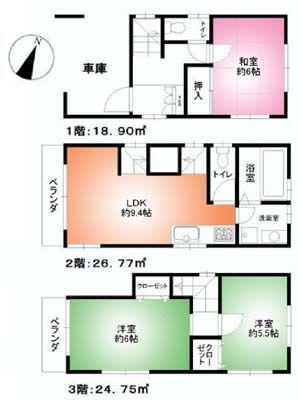 Floor plan. 27,900,000 yen, 3LDK, Land area 47.41 sq m , Building area 70.42 sq m