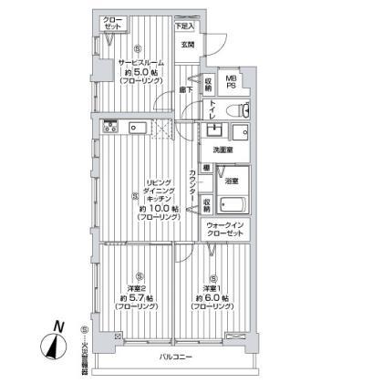 Floor plan. 2LDK + S (storeroom), Price 17.8 million yen, Occupied area 60.95 sq m , Balcony area 5.5 sq m