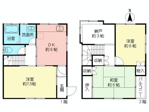 Floor plan. 21,800,000 yen, 3DK + S (storeroom), Land area 88.33 sq m , Building area 67.9 sq m