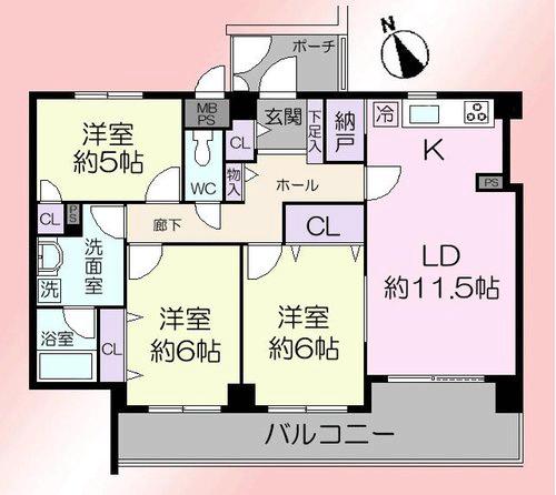 Floor plan. 3LDK, Price 17.8 million yen, Occupied area 68.56 sq m , Balcony area 12.52 sq m