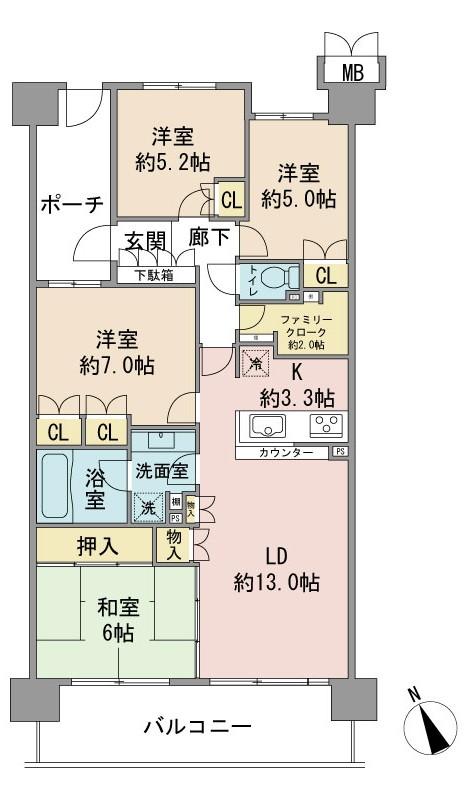 Floor plan. 4LDK, Price 39,800,000 yen, Occupied area 87.42 sq m , Balcony area 13.68 sq m floor plan