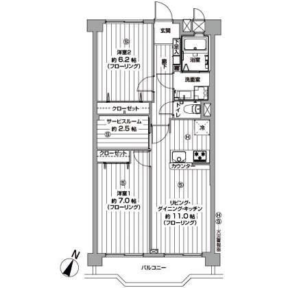 Floor plan. 2LDK+S, Price 26,900,000 yen, Occupied area 58.32 sq m , Balcony area 6.68 sq m